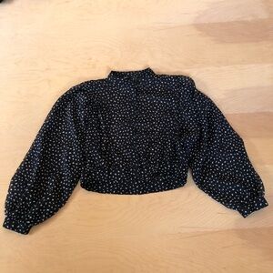 Zara Sheer Cropped Black Glam Blouse with speckles, button up Balloon sleeve